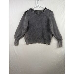 Scoop Pullover Sweater Womens XXL Gray Acid Wash Puff Sleeve Shaker Knit